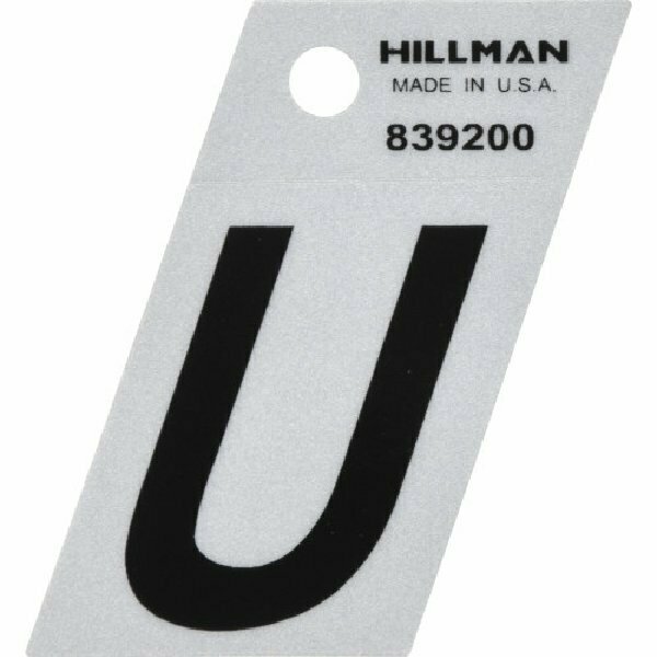 Hillman Letter, Character: U, 1-1/2 in H Character, Black Character, Silver Background, Mylar 839200